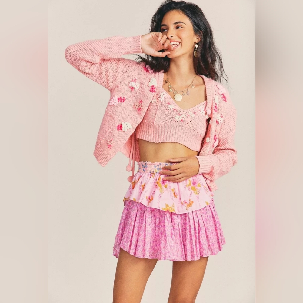 LoveShackFancy Ruffle Mini Skirt in Exploded Pink XS